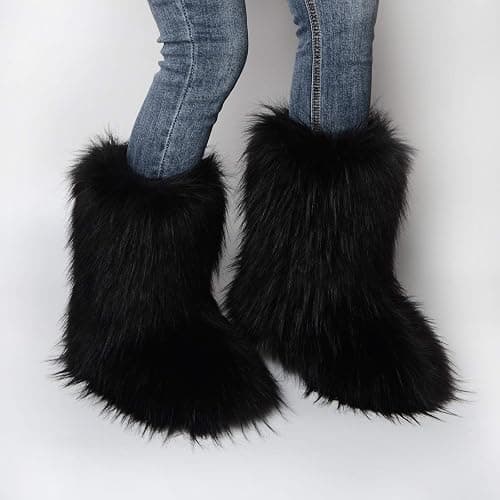 Gegefur Women's Faux fur Boot Furry Fluffy Short Snow Boot Mid-Calf Boots Warm Comfortable Outdoor Flat Shoes thumbnail 5