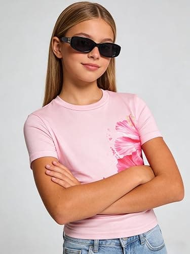 Cakaner Girl's 3 Packs Summer Shirts Short Sleeve Ruched Graphic T-Shirt Size 7-14 thumbnail 5