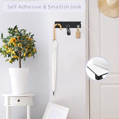 VIS'V Key Holder Wall Mount, Small Metal Self Adhesive Key Hanger with 3 Hooks, No Drilling, Extra Adhesive Strip, Black thumbnail 3
