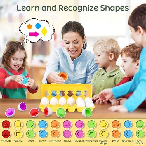 CPSYUB Matching Eggs Toys Christmas Basket Stuffers Color & Shape Recognition, Easter Eggs Toys for Baby Easter Travel Bingo Game, Sensory Early Learning Fine Motor Skills for Year Old Kids(Yellow) thumbnail 5