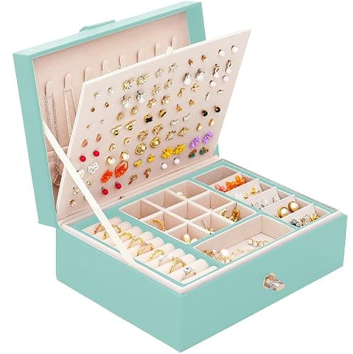 QBestry Girls Jewelry Box for Earrings Jewelry Organizer Box Teen Girls Earrings Organizer Jewelry Box Earring Holder Organizer Stud Earring Box for Girls Womens Jewelry Case Organizer Teal - Image 1
