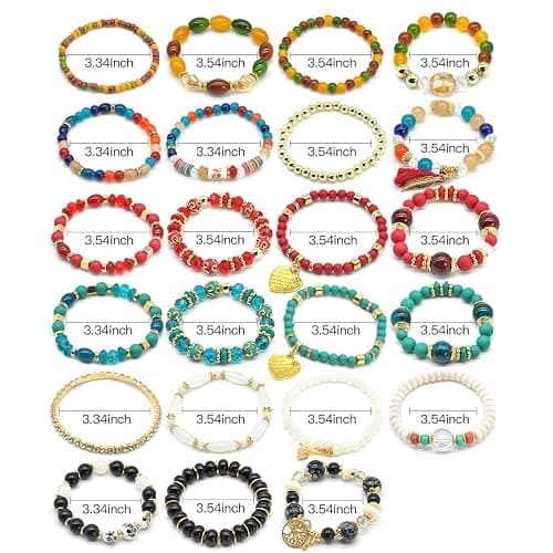 Bohemian Bracelet Sets for Women - 6 Sets Stackable Stretch Bracelets Multi-color Boho Jewelry for Women Hippie Bracelets Dainty Jewelry thumbnail 2