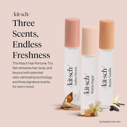 Kitsch Hair Perfume for Women - Trio Set | Clean, Deodorizing & Patented Odor-Eliminating Technology Hair Spray & Body Mist - Freshen Hair, Pillows - Amber Shores, Warm Sugar, Rustic Vanilla, 3x10mL thumbnail 3