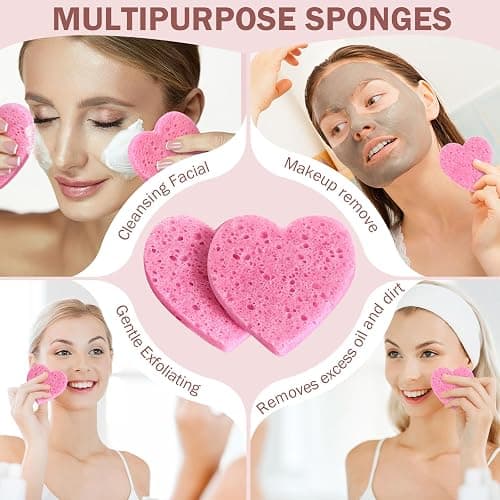 Dandat 300 Count Compressed Facial Sponges Heart Shape Face Sponges for Cleansing Natural Facial Exfoliating Pads for Estheticians(Pink) thumbnail 6