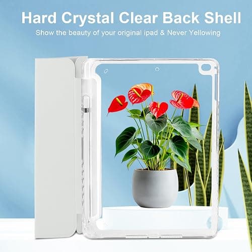 Ruizextech Case for iPad 9.7 Inch 6th/5th Generation (2018 2017), Hybrid Protective Cover with Pencil Holder, Clear Transparent Back Shell Anti-Yellowing Case for iPad 6 5 Gen, Light Gray thumbnail 4
