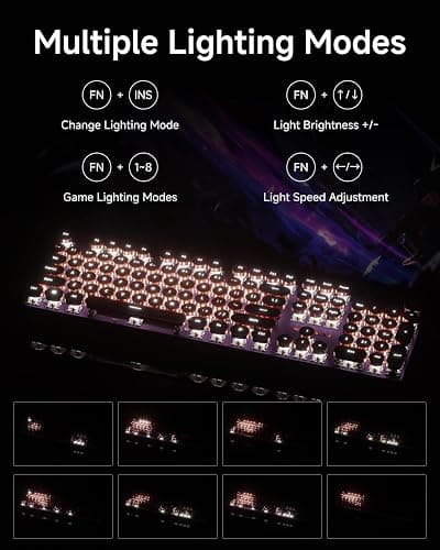 EWEADN Wired Typewriter Mechanical Keyboard, Low Noise Pink Switch Retro Punk Keyboard with Media Knob, White Backlit, Metal Panel, 104-Key Round Keycaps Cute Keyboard for Windows PC -Purple thumbnail 2