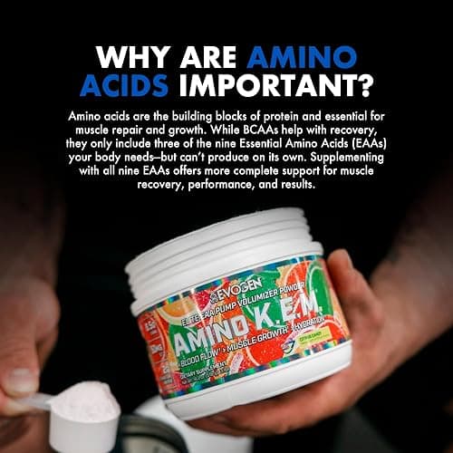 Evogen Amino K.E.M. - EAA & BCAA Powder Pump Volumizer | BCAAs Amino Acids Supplement for Blood Flow, Muscle Growth, & Hydration | Citrus Candy | 30 Servings thumbnail 8