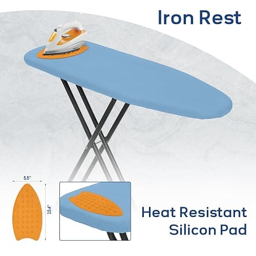 RAINHOL Compact Ironing Board Full Size 43x13 with Extra Thick Padded Cover, Height Adjustable Iron Board with Hanger, Easy to Fold Space Saver Design for Dorm Apartment Small Laundry Rooms, Blue thumbnail 3