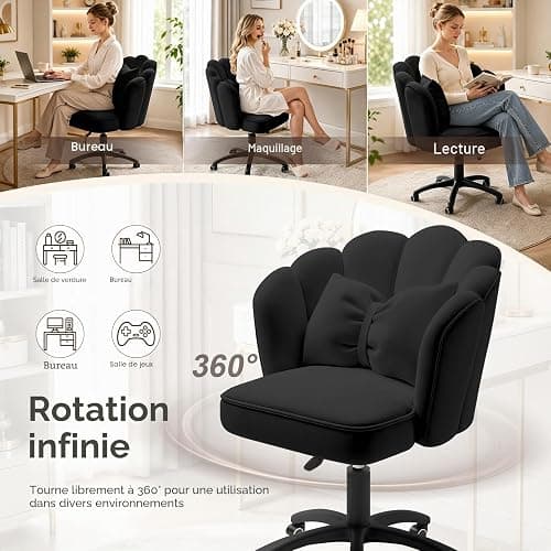 HDHNBA Vanity Chair Velvet Petal Desk Chair Upholstered Modern Tufted Home Office Chair with Back,Height Adjustable Computer Task Chair for Bedroom Living Room(Black) thumbnail 6