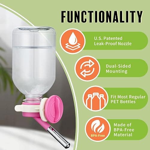 Choco Nose Patented No-Drip Water Bottle/Feeder for Guinea Pigs/Hamsters/Bunnies/Ferrets/Other Small Pets, Critters and Animals -for Cages, Crates or Wall Mount. 10.2 oz. Nozzle 10mm, Pink (C128) thumbnail 2