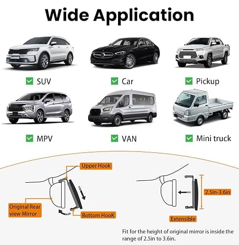 HmmtyRack Panoramic Car Rear View Mirror Universal Extender Convex 12 Inch | Chrome Anti-glare Clip on Mirrors Wide Angle Large Rearview Mirror Interior Accessory to Reduce Blind Spot for Car SUV Trucks thumbnail 3