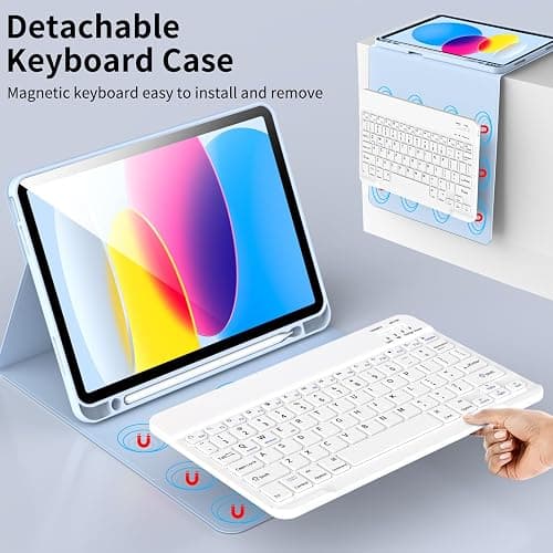 IAMKHO Keyboard Case for iPad (A16) 11th Gen 11 Inch 2025, iPad 10th Generation 10.9 Inch 2022, Detachable Wireless Bluetooth Keyboard with Built-in Left Side Pencil Holder (Sky Blue) thumbnail 8