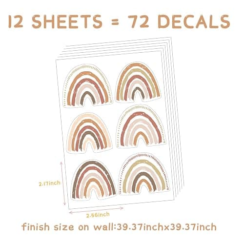 funlife 72 PCS Small Boho Rainbow Wall Decals Peel and Stick, Self Adhesive Colorful Rainbow Wall Sticker for Girls Bedroom Decor, Kids Nursery Room Decoration, 2.56" x 2.17" thumbnail 2