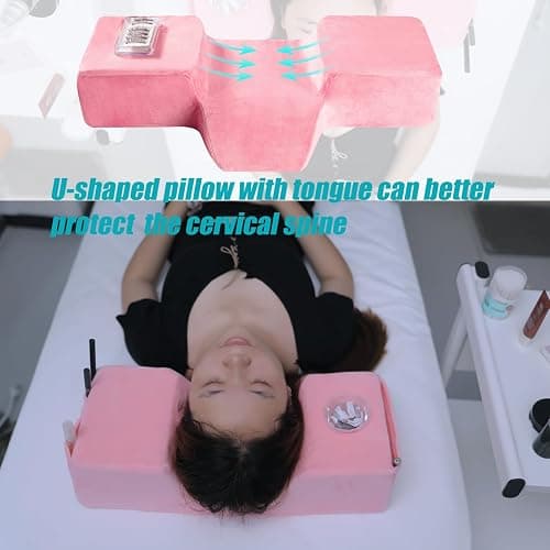 Beauty Salon Eyelash Extension Pillow Memory Foam Lash Pillow with Velvet Pillowcase Ergonomic Curve Improve Cervical Pillows for Neck Pain(Pink) thumbnail 6