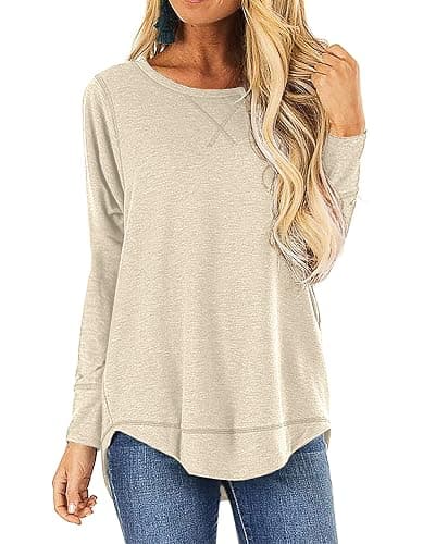 HIYIYEZI Fall Tops for Women Long Sleeve Side Split Casual Loose Tunic Top - Image 1