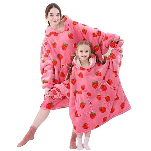 Aemicion Strawberry Blanket Hoodie,Oversized Sherpa Wearable Hooded Blanket,Warm Cozy Sweatshirt Gifts for Women Girls Adult - Strawberry/Adult - Adult thumbnail 7