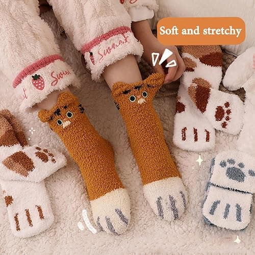 Ginmewrae Women Fuzzy Socks Cozy Soft Fluffy Cute Animal Slipper Socks Sleeping Warm Socks Christmas Gift for Girls thumbnail 5