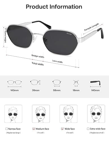 SOJOS Trendy Polarized Hexagon Sunglasses for Women Men, UV400 Retro Rectangle Shades SJ1238 thumbnail 6