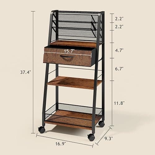 Homsorout 3 Tier Rolling Cart - Metal Utility Cart with Storage Drawer and Wheels, Versatile Art & Craft Organizer for Home, Office, or Studio - Ideal for Storing Brushes, Paints, and Supplies thumbnail 3