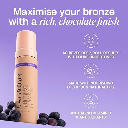 Bali Body Deep Violet Self Tanning Mousse – Self Tanner Mousse Violet-Based Formula for Dark, Fake Tan with Olive Undertones – Hydrating, Sunless Tanner for Sensitive Skin – 200ml / 6.7fl oz thumbnail 5