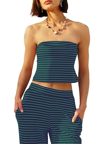 Panadila Womens Striped Two Piece Sets Summer Lounge Outfits Sailor Tube Top and Pants Matching Set Beach Vacation Travel Y2k thumbnail 2