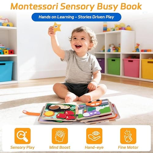 kabiuby Giraffe Busy Book for Toddlers 1-3, Montessori Toys Toddler Busy Board for 1 Year Old, Felt Quiet Book Sensory Learning Activity Books, Airplane Car Travel Toys, Gifts for Boys Girls 1+ thumbnail 2