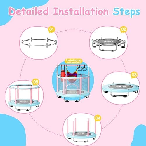 55" Toddler Mini Trampoline for Kids, Indoor Outdoor Toys with Swing, 440lbs Baby Kids Trampoline, Gymnastics Bar, Birthday Gifts for Boy Girl Age 1-8 thumbnail 7