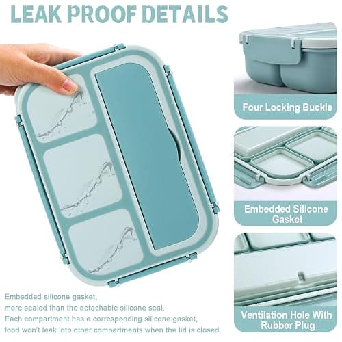 shell and turtle Bento Box Adult Lunch Box, Lunch Containers for Kids Girls Boys with 4 Compartments, Lunchable Food Container with Utensils, Sauce Jar, Muffin Liners, 40 Oz/5 Cup, Light Teal thumbnail 5