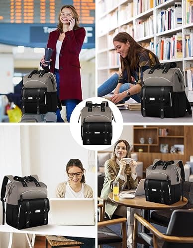 Laptop Backpack for Women,Stylish Doctor Nurse Teacher Work Travel Backpack for 15.6 Inch Laptop with RFID Anti-theft USB Charging Port College Purse Business Computer Bookbag Grey Black thumbnail 7