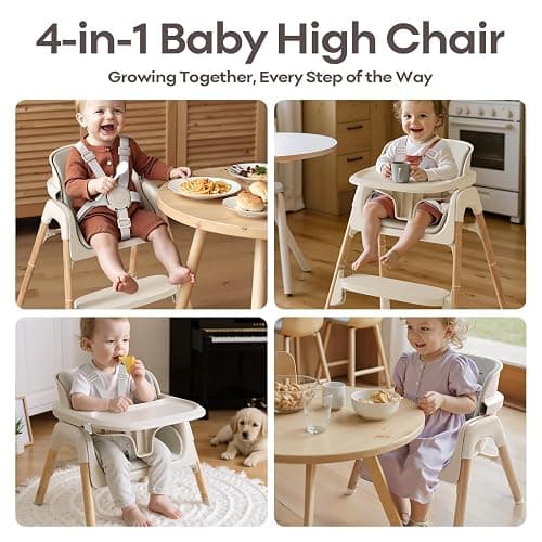 Mloong High Chair for Babies and Toddlers - Adjustable 4-in-1 Baby High Chairs with Dishwasher Tray, Easy Clean Highchair, Beige thumbnail 4
