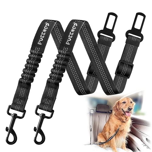 2 Pack Dog Seat Belt Adjustable Dog Car Seatbelts for Vehicle Nylon Pet Safety Seat Belt with Elastic Bungee Buffer Reflective & Durable Car Harness for Dogs thumbnail 2