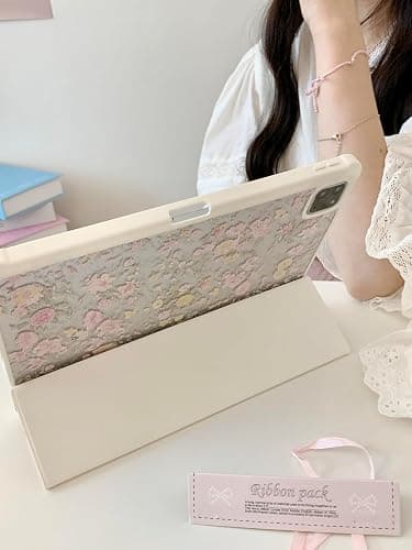 Adjustable Stand Hard PU Clear Back Folio Case for Apple iPad Pro 13-Inch 2024 M4 Model A2925 A2926 Flowers Floral Pattern Refreshing Classic Vintage Pretty Chic Cute Lovely Girls Women thumbnail 5