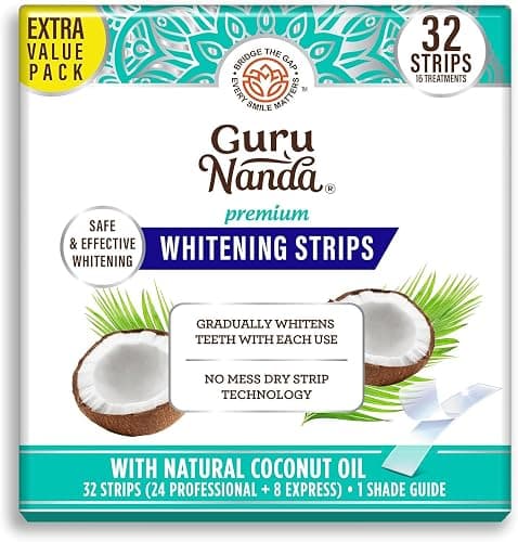 GuruNanda Teeth Whitening Strips Kit - 16-Day Treatment with Non-Slip, Dry Strip Technology - Whitening Designed with Care for a Brighter Smile - Image 1