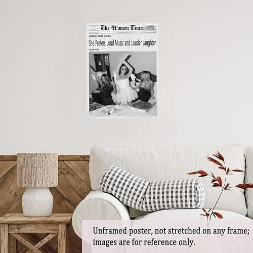 Vintage Newspaper Wall Art Black and White Feminist Canvas Posters Loud Music Laughter Quote Print for Trendy Preppy Party Room Closet Bedroom Empowerment Wall Decor 11x14in Unframed thumbnail 4