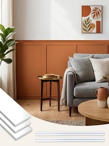 Upick Board and Batten Wainscoting Panels, Paintable, 120" x 43", White | Moisture-Resistant Lightweight PS, Pre-Cut Trim, Easy Glue-On Install for Bathroom, Kitchen, Living Room & Bedroom - Image 1