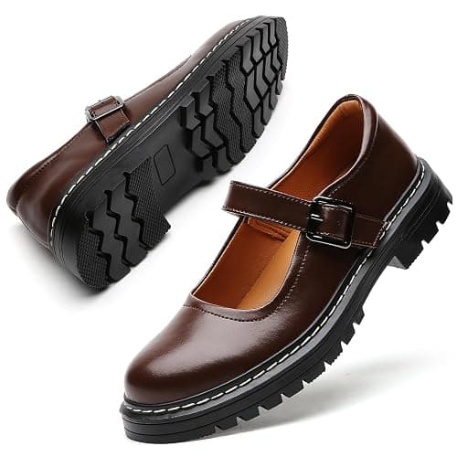 Mary Jane Shoes Women Platform Non-Slip Classics Round Toe Ankle Strap Comfort Casual Oxford Dress Work Mary Jane Flat Shoes thumbnail 4