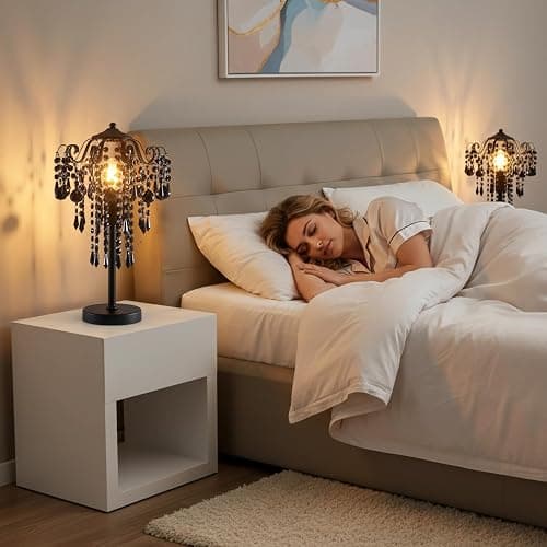 MEIXISUE Small Black Crystal Bedside Table Lamp End Table Lamp Nightstand Lamp Desk Lamps for Bedroom Living Room Office H20.4'' W11.81'' 1-Light E26 thumbnail 6