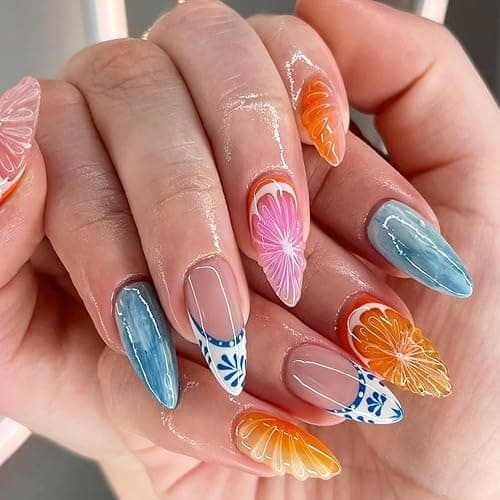 6 Packs (144 Pcs) | Reusable Press on Nails | Stick on Nails 12 Sizes-6 Styles|Almond Nails thumbnail 5