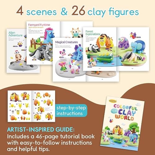 Drama Planet Air Dry Clay Kit for Kids - Comes with Instructional Guide Featuring 4 Scenes & 26 Projects Tutorials, 18 Cans of Modeling Clay, Includes Display Stand, Gift for Girls and Boys thumbnail 3