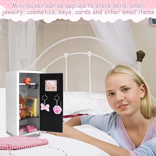 12 PCS Christmas Mini Locker White Miniature Storage with Lock and Keys, Pink Small Locker Cute Functional Locker Miniature Storage Metal Locker for Desktop Bedroom Home Office Desktop Accessories thumbnail 5
