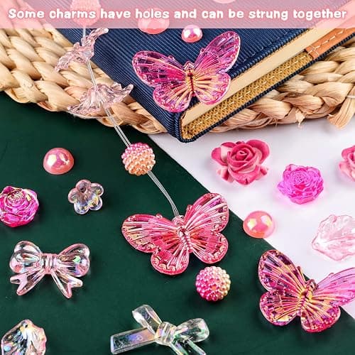 Kikonoke 350 Pieces 3D Resin ABS Colorful Rose Flower Bows Butterfly Charms with Flatback Half Round Pearl Beads for Bracelet Earring Necklace Craft DIY Making Supplies thumbnail 5