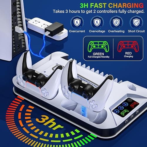 PS5/Slim/Pro Cooling Station with Controller Charging Station for Sony Console Playstation 5 Slim&Standard Disc/Digital Console, PS5 Pro Stand Cooler Accessories Incl Cooling Fan/3 USB Hubs thumbnail 3