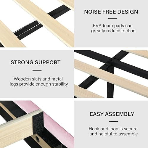 BarnFurin Full Size Bed Frame with Adjustable Headboard, Velvet Upholstered Platform Bed with Vertical Channel Tufted Design, No Box Spring Required, Easy Assembly, Pink thumbnail 7