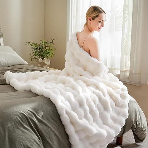 BENVWE Faux Fur Throw Blanket for Couch - Cozy Plush Fluffy Soft Thick Bubble Blanket for Living Room Home Decor - Mothers Day Birthday Gifts for Women, Cream White, 51" x 63" - Throw(51" x 63") - Cream White thumbnail 9