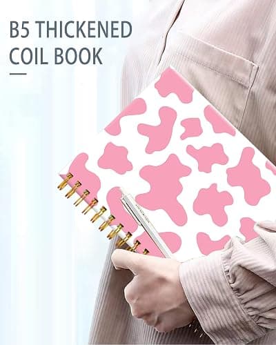 iampanda Spiral Journal Notebook,Cute Strong Twin-Wire Binding with Premium Paper for Girl Women,60 Sheets A5 College Ruled Notebook/Journal,Perfect for School Office Home Gifts,Pink Cow thumbnail 5