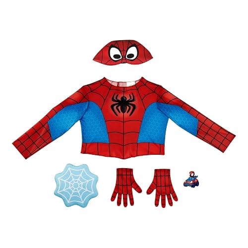 Marvel Spidey and Spin Official Toddler Dress-Up Set - Long-Sleeved Costume Tops with Fabric Half Masks, Gloves, Fabric Web Shields, and Mini Vehicles (3-4T) thumbnail 5