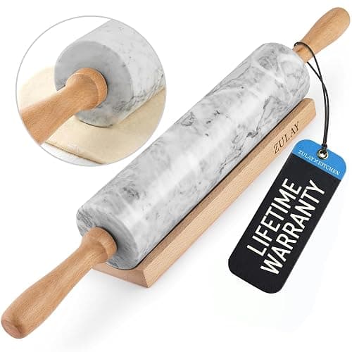 Zulay Kitchen 17-Inch Marble Rolling Pin With Stand - Polished Marble Rolling Pins For Baking With Long Beechwood Handle - Non-stick Roller Pin For Baking Pastries, Bread & Pizza - Image 1