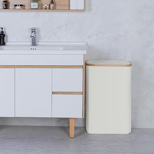 Merkisa Slim Laundry Hamper,Narrow laundry Hamper with Lid,60L Hamper for Laundry,Dirty Cloth Hamper with Bamboo Handle for Toys,Towels, Clothes Organizing,Beige thumbnail 2