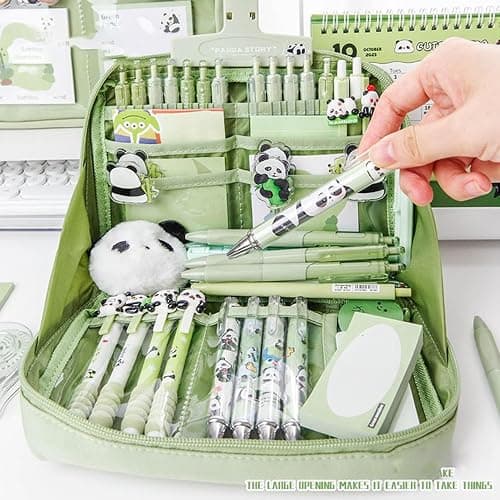 School Panda Set – Cute Stationery Supplies, Notebook Ruler Keychain, Pens Pencil Case Stickers Tab Kit With Adorable Pandas Feature | Girls Teens Students Boys Home Classroom Study Use thumbnail 2