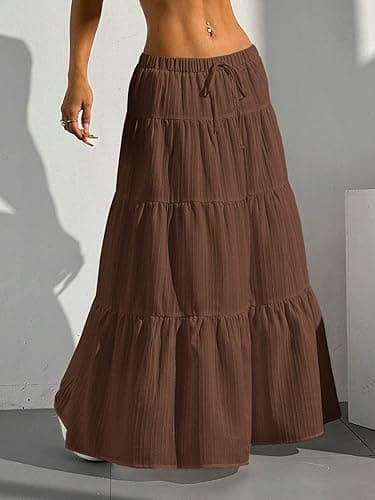 Xuani Maxi Skirts for Women Ruffle Hem A Line Long Skirts Elastic Waist Elegant Tiered Layer Boho Long Dress thumbnail 6